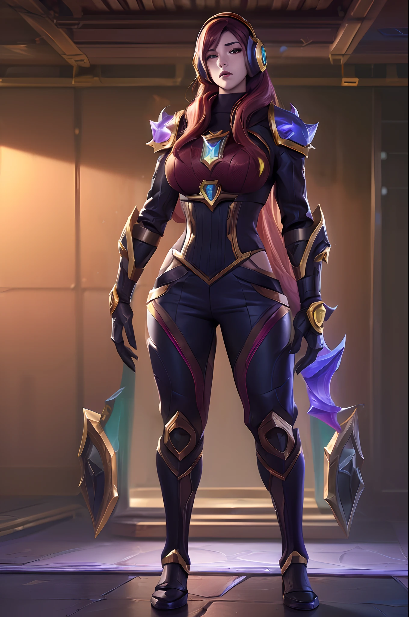 (League of Legends:1.5), [qty: :1], hair over shoulder,amber,orange,
simple background,
tachi-e,game_cg,
highres,
,solo,(heavy mecha musume:1.1),Mecha girl,
full-body,standing,applique,Battle suit,future science,