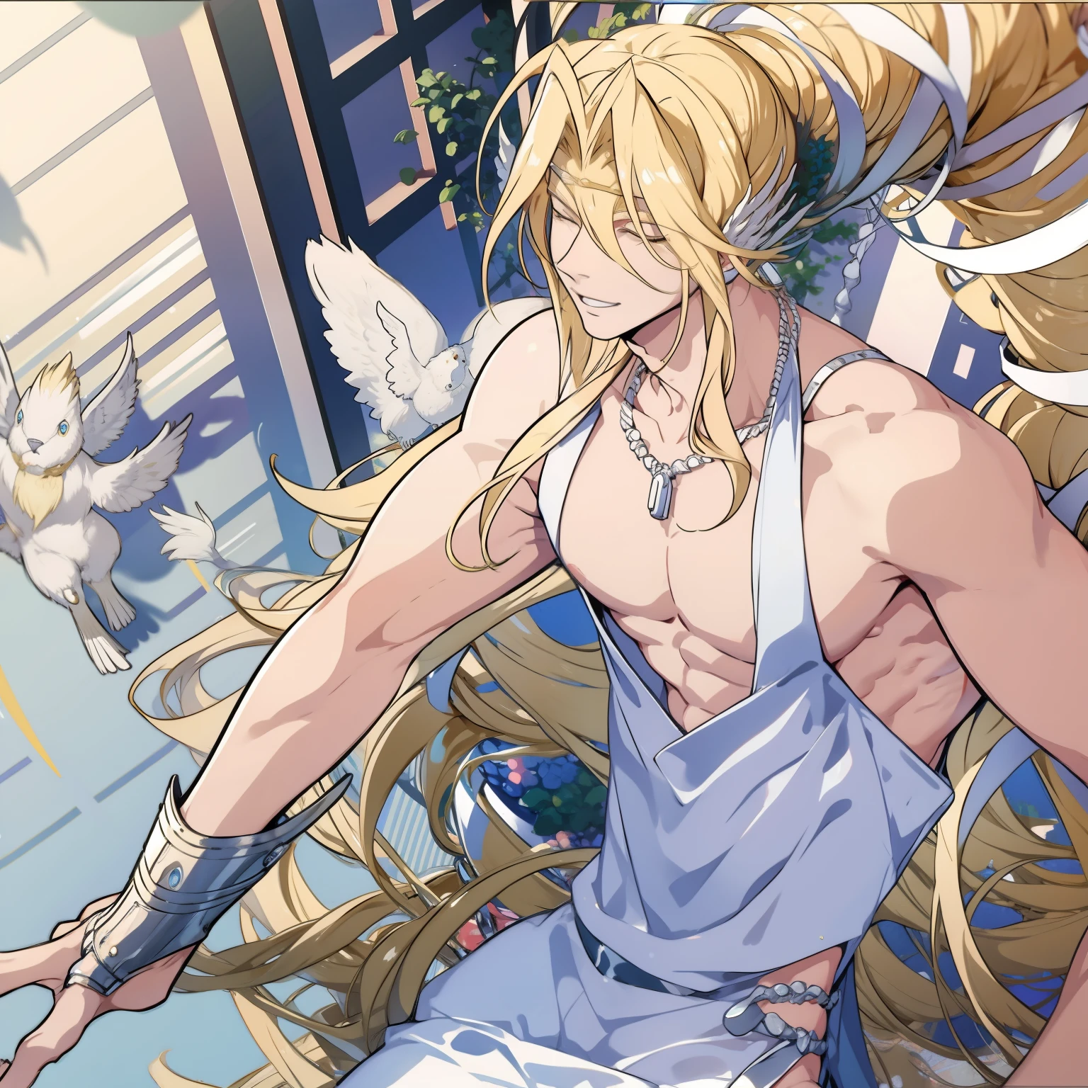 1boy, mature and beautiful male, masterpiece, dominant, god,verylong_hair,blonde_hair, Venusmon as a male, Full body