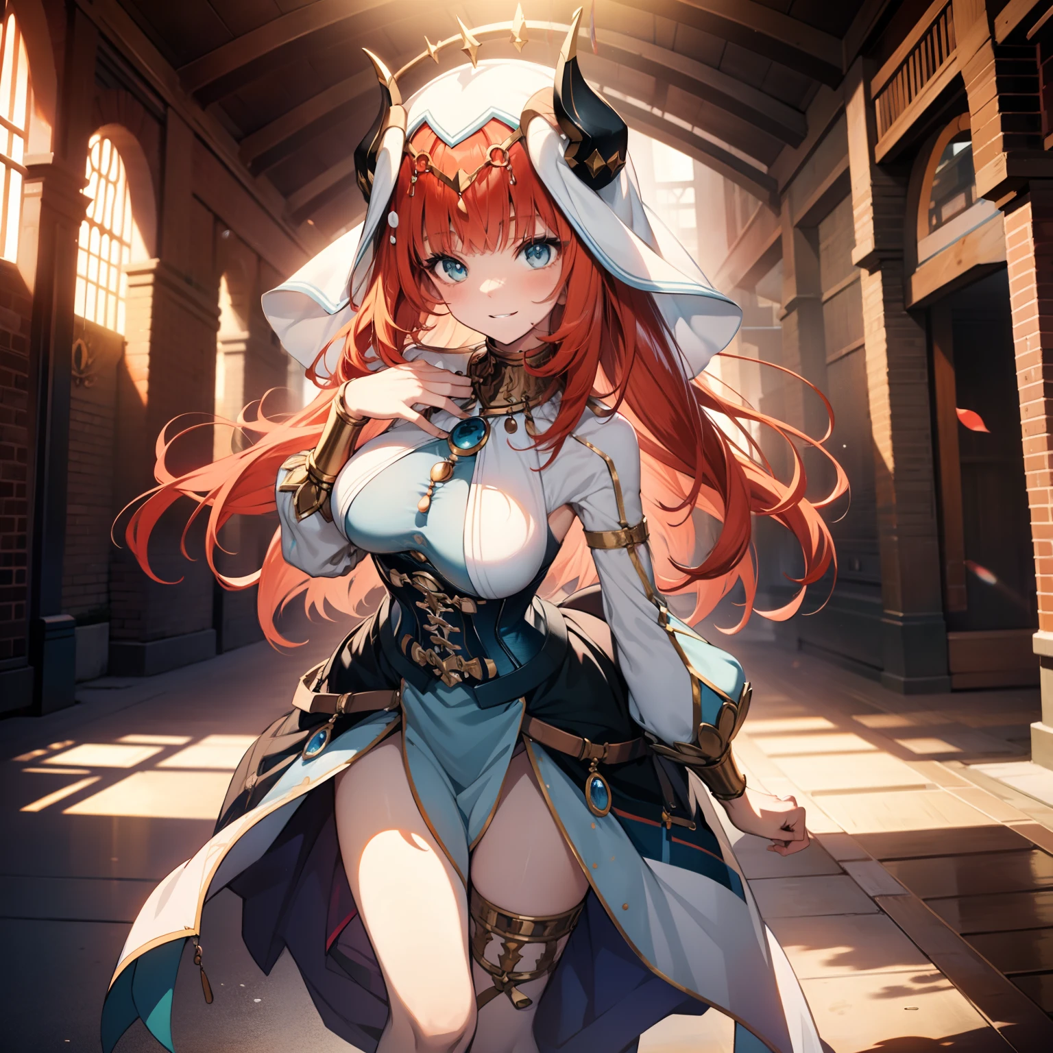 one-girl,Beautiful dance,Happy expression,Beautiful udder,cleavage,beautiful thigh,Place your hands on your legs