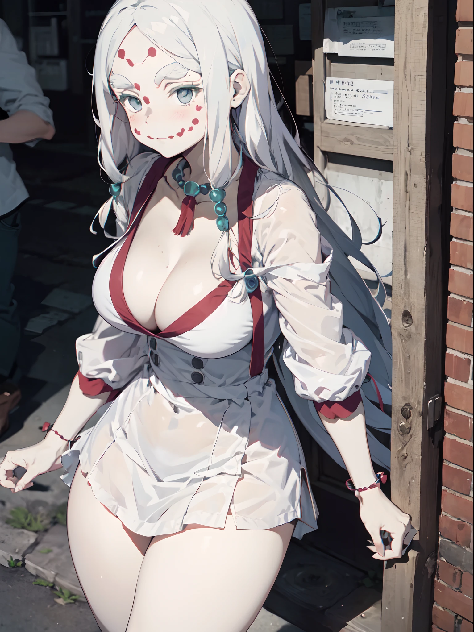 Film photography, 1girll, Dynamic posture
Large breasts,cleavage,The shoulder straps slip off,White hair,white skinned,White clothes