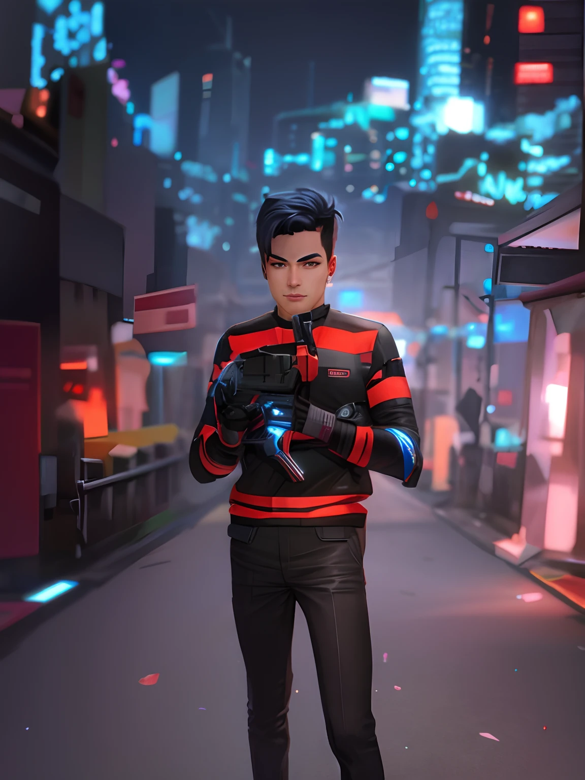 Change background cyberpunk handsome boy, realistic face, 8k, ultra realistic!
