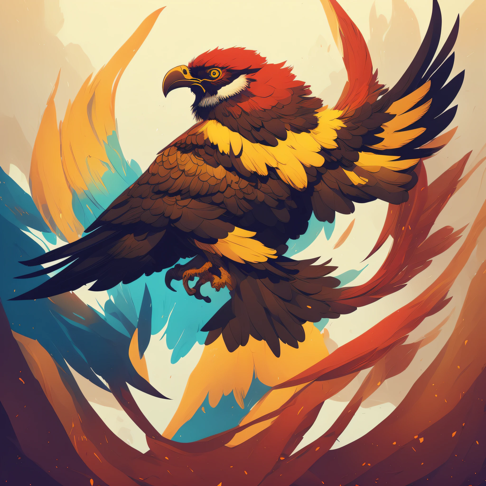there is a bird that is sitting on a branch with feathers, vector behance hd jesper ejsing, highly detailed vector art, striking detailed artstyle, artwork of a phoenix, ''wallpaper of a phoenix, by Eddie Mendoza, in style of digital illustration, vector art style, colored illustration for tattoo, stunning digital illustration, vector art, ''wallpaper of a phoenix resting