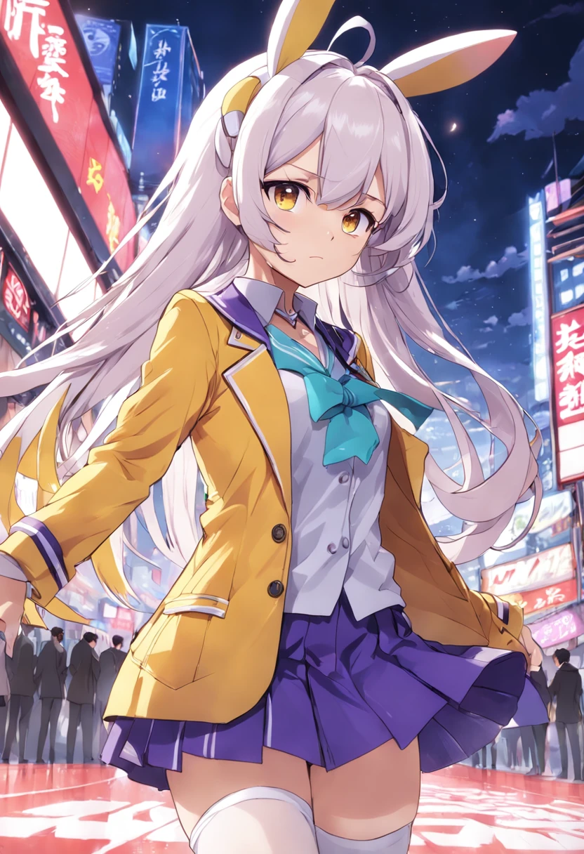 Agnes Tachyon、Uma Musume Pretty Derby、Manteau blanc、Yellow Blazer、Moe Sleeve、tights、a miniskirt