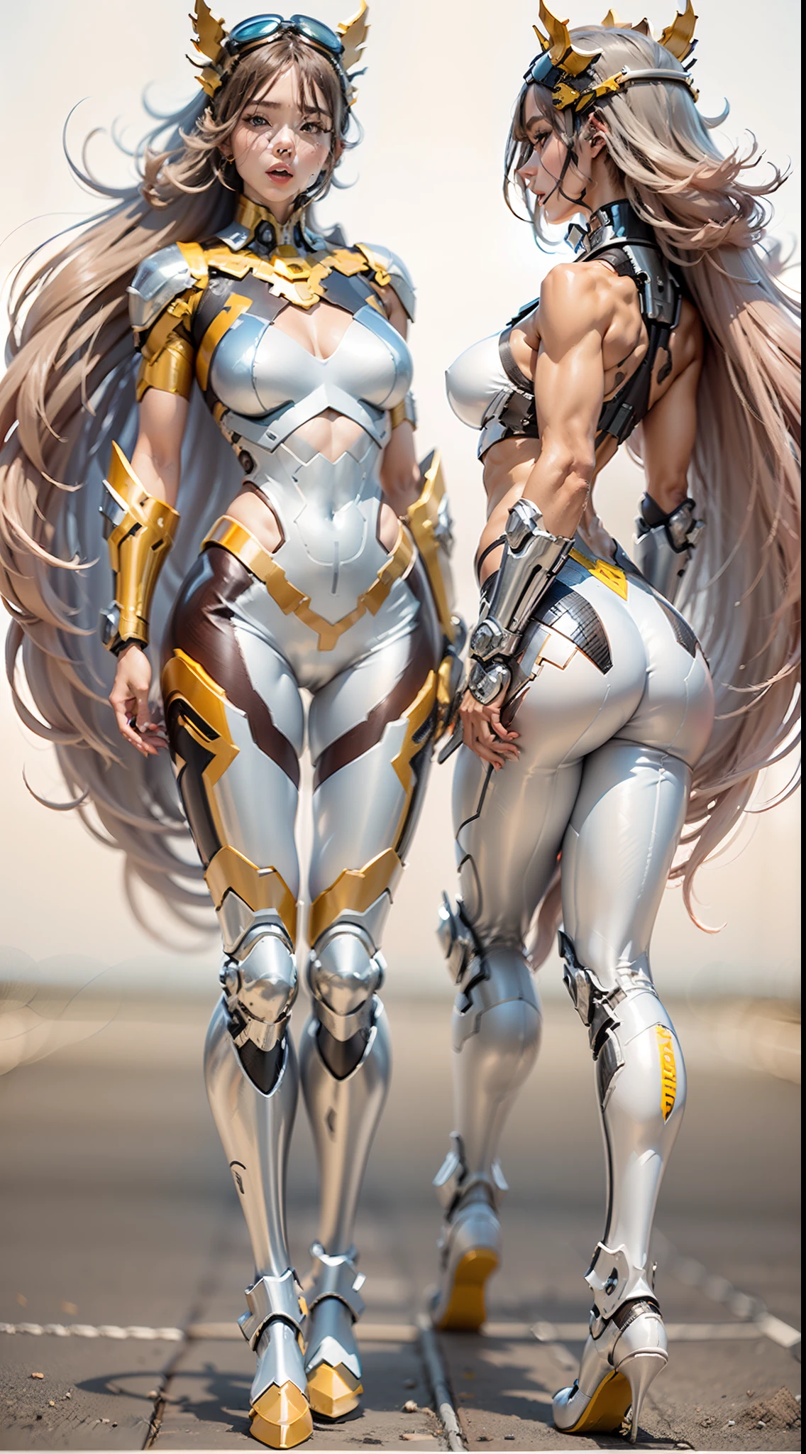 （A female centaur：1.5），She is both（Female: Centaur, half human, half horse, half horse, half horse：1.5），It is also a female Yingzhao。She blends both images，The first is：（（The head of the horse/neck/Shoulder these parts，Replaced with a beautiful female human upper body）：9.9），'s（Female, half-centaur, half-human, half-horse, half-human：1.5），The second is：（（The head of the horse/neck/lower back/hason/gluteal/Shijo Thigh Female Embodiment）：9.9），'s（Seamless chimera of a female half-horse with a beauty：9.9），（It's like a chimera of a female human and a half-horse costume：9.9），This chimerism is based on a strong future（Technologie：1.5）above。The ultra-wide-angle lens captures the image of her beautiful and ethereal wings on the ionosphere launching a super-high-speed charge and leaping。Her front half is distinctly feminine，Tall sexy body，possessed（K cup giant coconut tit chest：9.9），Has（Narrowed small brute waist 5.5）、Butterfly cross、（Long legs：9.9），The embedded interface of the bent female metamorphosis part of the back half of the body is at the hip position of the front half of the body。（The horse-shaped, half-horse torso form of her back body is completely female humanization9.9）。Translucent fluid flowing from the（Narrowed sternum 5.5）The upper end begins to embed the chest cavity of a woman in the shape of a bent dog style at the back of the beautiful woman's body/lower back/Ventral transverse。Then there are the sexy beauty's upright hips，（Her entire body has been completely female and replaced by a female body：9.9），Including the half-horse part。Mechanized armor covers the legs with knee-shaped anti-joints and feet，And these parts are highly anthropomorphic，This makes her legs graceful and slender，Her four horse legs exploded in length proportions and was slender and toned，Under the legs are skinny white feet dressed in Skyscraper Heels，Use Midjourney's advanced stroke tools and color palettes, as well as texture packs, model packs, and texture tools，Concentration，Include