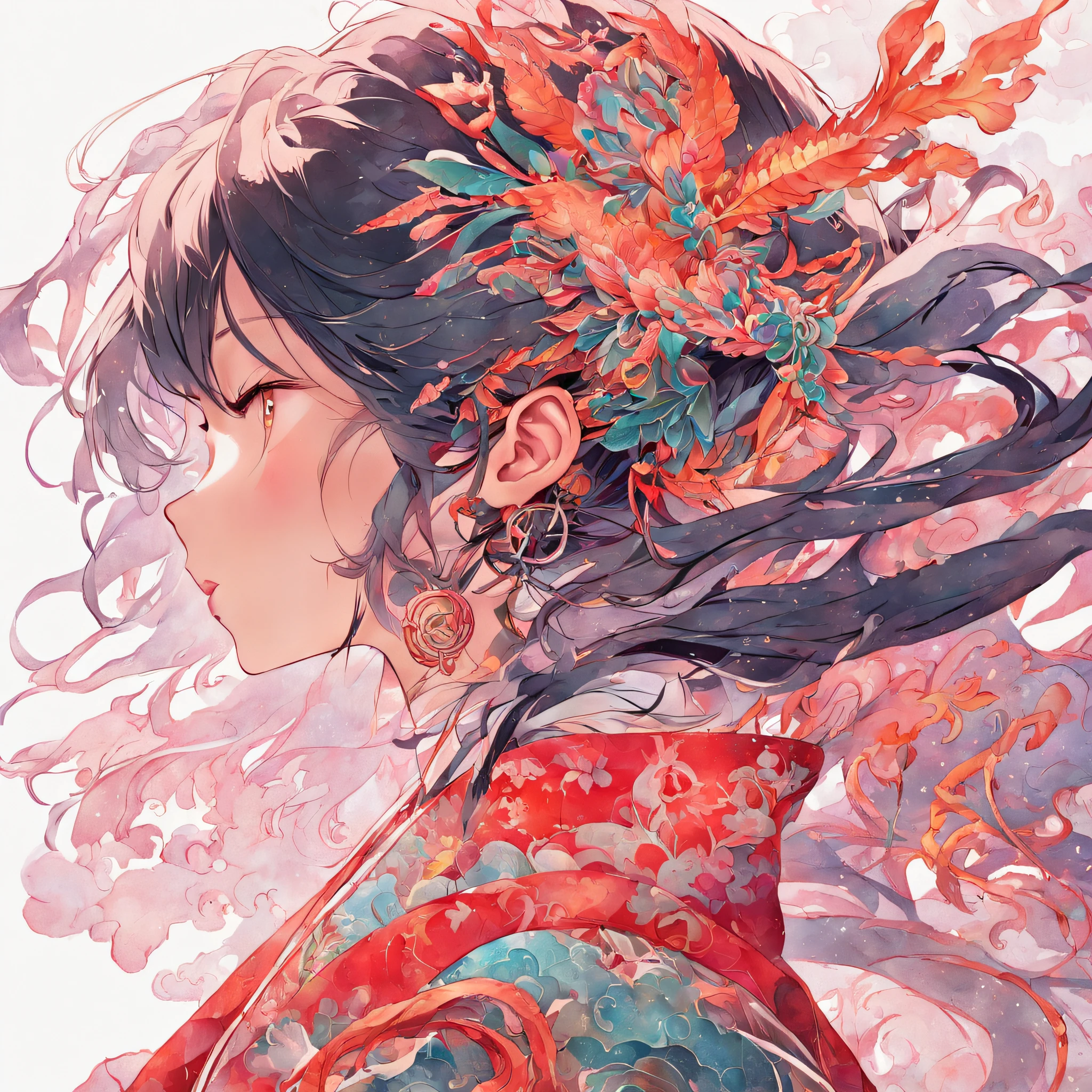 (White background:1.4),(Silhouette of a girl's head,China-style, Eyes closed, colorfull long hair, Oriental elements),(Chinese illustration:1.3,paper art:1.3, Quilted paper art:1.2),( reasonable design, Clear lines, High sharpness,Best quality, Very detailed, Masterpiece, Realistic effect, 4K )