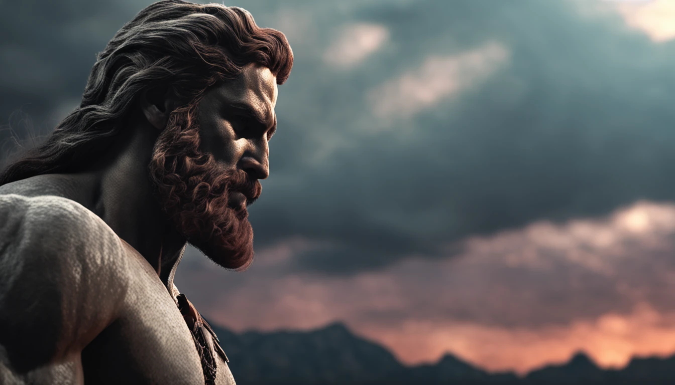 Stock Gricki Stoic
which is the historical Greek status with
Hercules-style profile muscles
Cinematic 8k and dark background