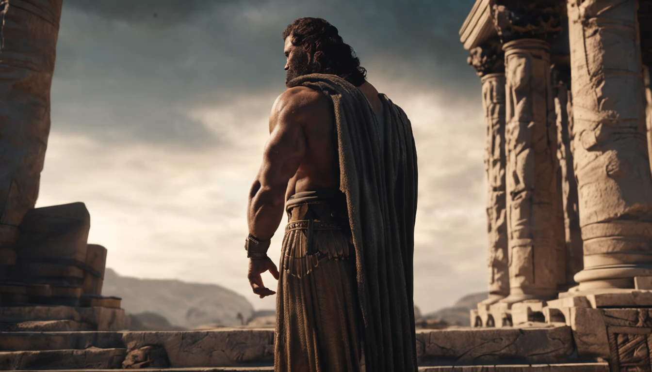 Stock Gricki Stoic
which is the historical Greek status with
Hercules-style profile muscles
Cinematic 8k and dark background