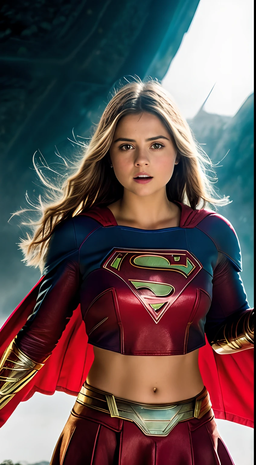 Foto RAW, jenna coleman como Supergirl, Amarada by Alien with wet tentacolli and thick white semi transparent liquid,on the liquid face coming out of your mouth,(pele altamente detalhada: 1.2), 8k UHD, DSLR, soft-lighting, alta qualidade, grain of film, Fujifilm XT3