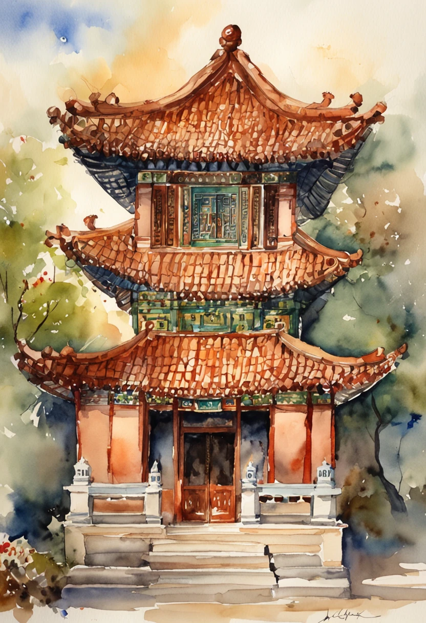 The two compete in the square in front of a classical Chinese temple
