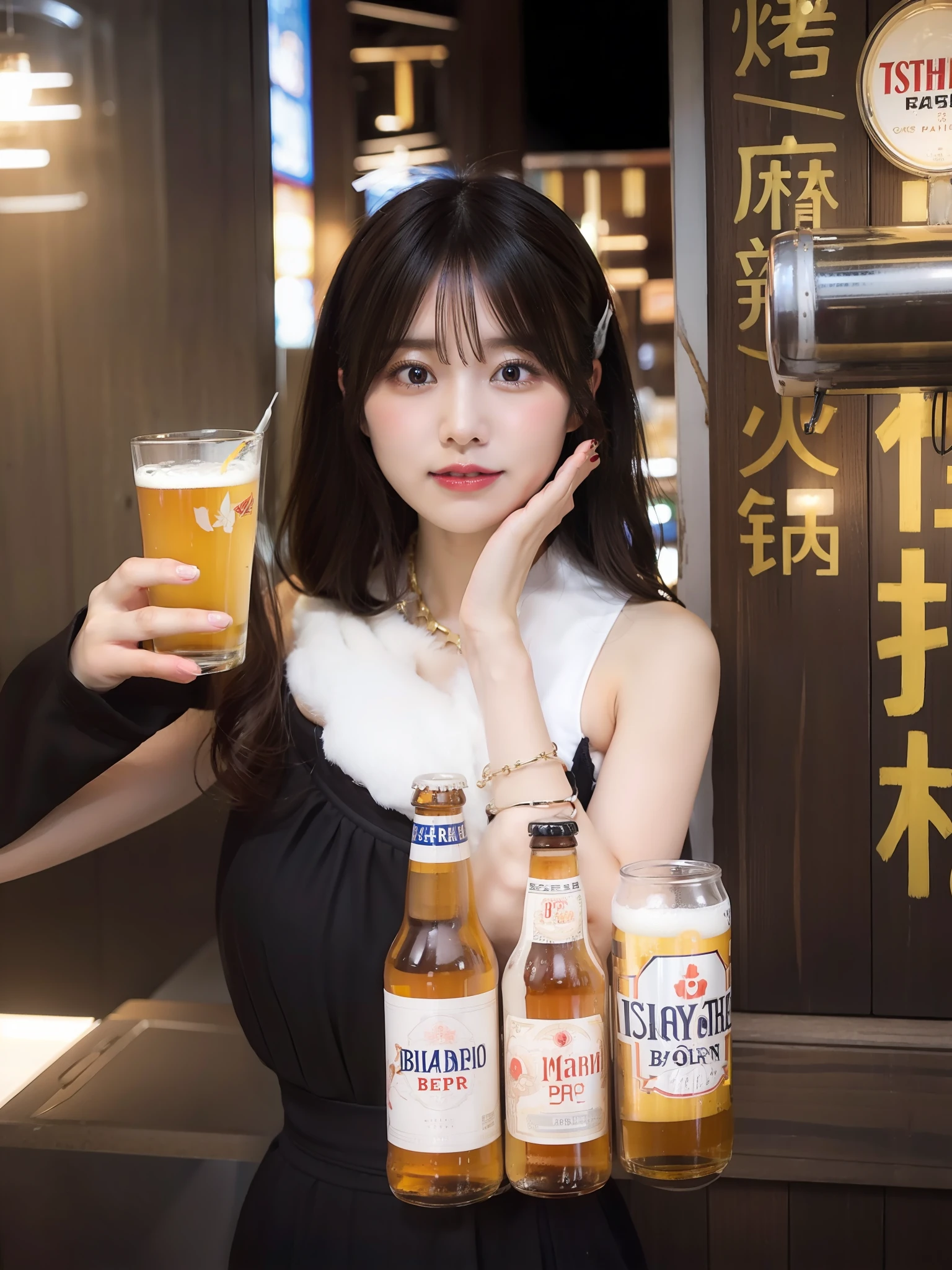 Japan woman drinking beer、huge tit