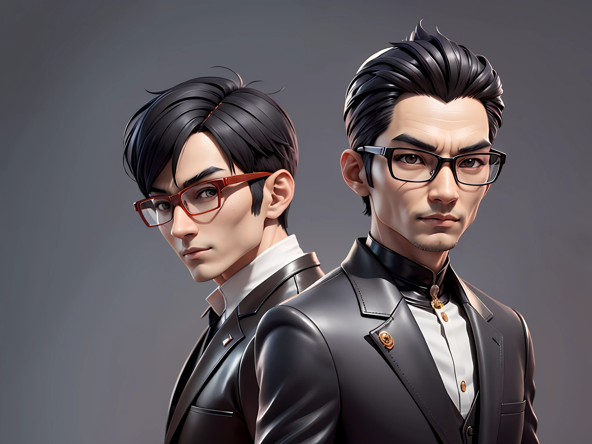 Young man with oriental face in leather hat, tiger, oriental face in formal suit, short black hair, silver glasses, digital painting, 3D character design by Mark Clairedon and Pixar and Hayao Miyazaki and Akira Toriyama, the illustration is a high-definition illustration in 4K resolution with very detailed facial features and cartoon-style visuals.