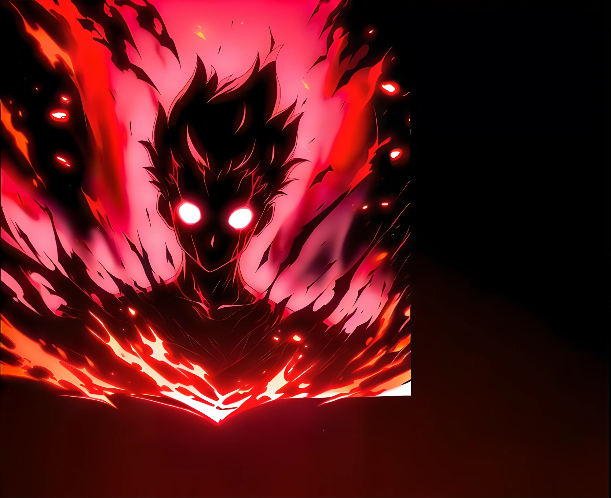 , emitting evil red aura, glowing black aura, blazing infero, red aura, Aura of evil, red eyes glowing, symetry!! portrait of akuma, fire demon, Fire!! full bodyesbian, Badass anime 8 K, with red glowing eyes, Dark red halo