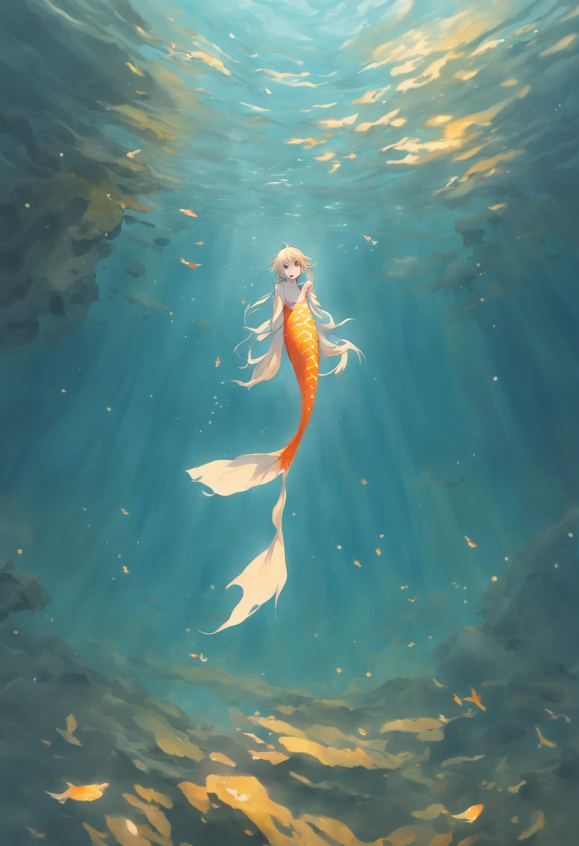 Underwater Photography of shimmering Koi fish, swimming gracefully around an individual's outstretched hand, within the translucent waters of a rock-bordered pond, presenting a dance of trust and beauty, wide-angle shot displaying the expansive aquatic canvas, natural sunlight penetrating the water, photographed by Rinko Kawauchi, inspired by the fluidity of Japanese ink paintings, conveying peace and connection, the delicate flow of fins in high resolution, celebrated in aquatic exhibitions
