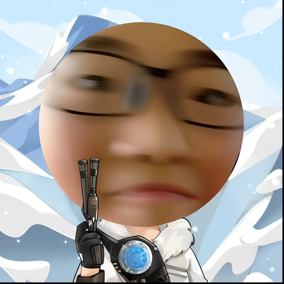 There is a cartoon picture of a man holding a camera, inspired by Leng Mei, telegraph stickers, 《overwatch》Portrait of Mei in , 《overwatch》Mei, only snow i the background, Avatar image, profile picture 1024px, inspired by Mei Qing, Guviz, telegraph stickers design, ig studios anime style, Cool face, with ice powers