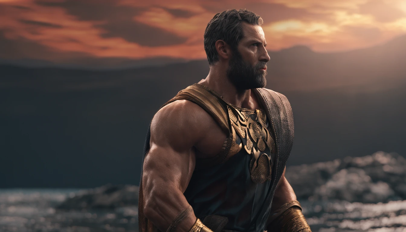 Stock Gricki Stoic
which is the historical Greek status with
Hercules-style profile muscles
Cinematic 8k and dark background