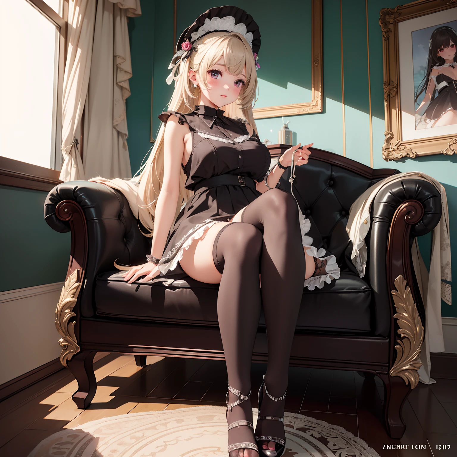 ((Best quality)), ((Masterpiece)), ((Ultra-detailed)), (illustration), (Detailed light), (An extremely delicate and beautiful),A charming young girl,Dramatic perspective,Footjob,lacy stockings,NSFW,huge tit