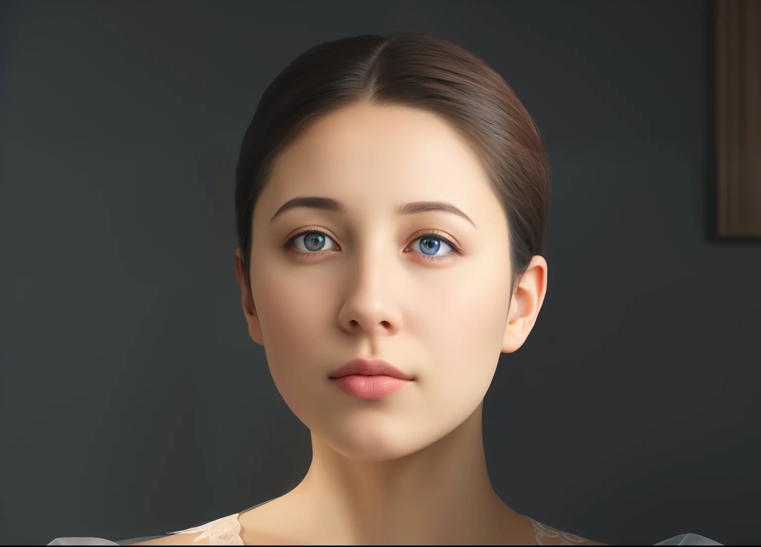 There is a woman with an intense blue eye and a white dress, retrato feminino realista, rosto restaurado realista, rendering of close up portrait, retrato digital, retrato de arte digital, arte digital do retrato, retrato colorido detalhado, Realistic portrait, retrato humanoide, retrato de rosto detalhado realista, Retrato do humanoide feminino, rosto realisticamente renderizado, foto retrato realista, realistic studio portrait