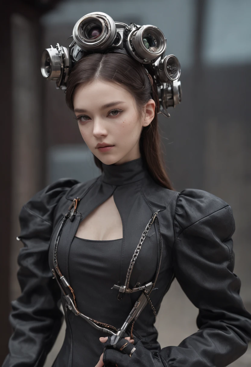 top-quality、masterpiece、cyberpunked、Girl undergoing cyborg surgery、Mechanical frame、Wear a long black coat、