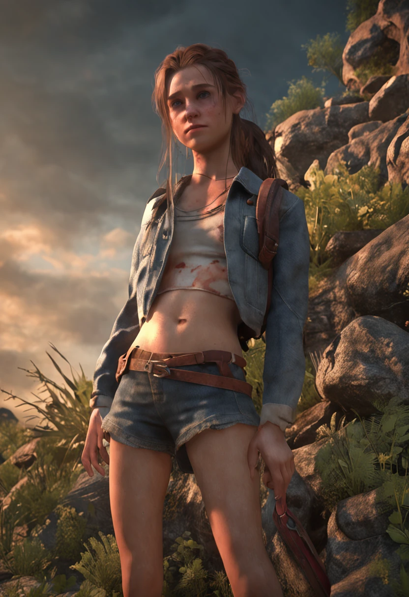 Beautiful young Allen dressed in game《last of us》Part 1 Little skirt, nipple play, Ultra photo realsisim, 14 years, Template body, little breast, Beautiful breasts, Long hair, Braided hair, long leges, 8K, with no underpants, The attention to detail