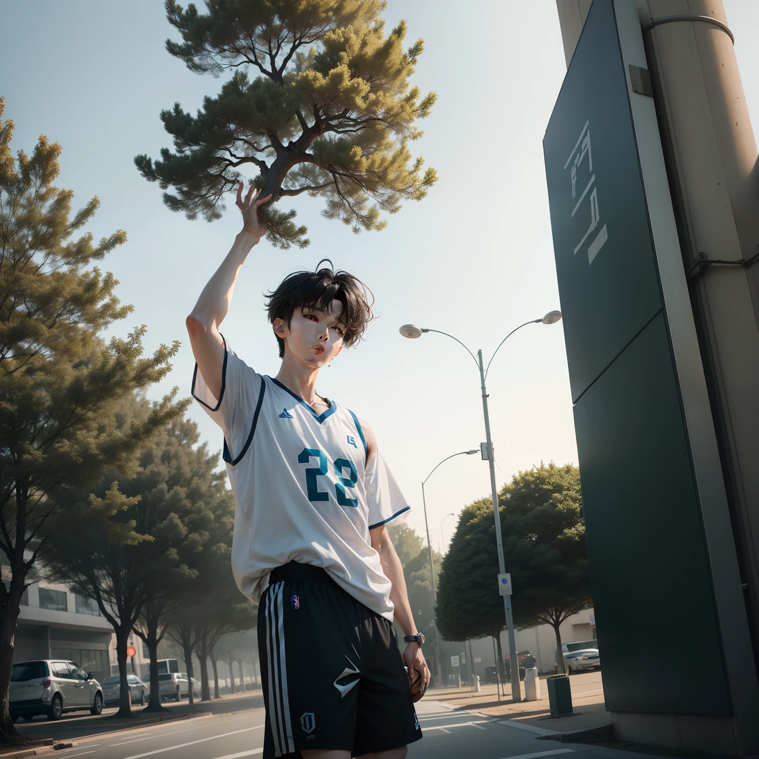 A tree is like Cai Xukun,And then it's playing basketball