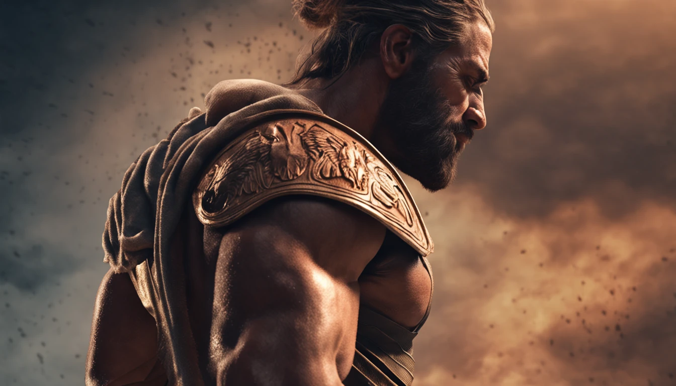 Stock Gricki Stoic
which is the historical Greek status with
Hercules-style profile muscles
Cinematic 8k and dark background