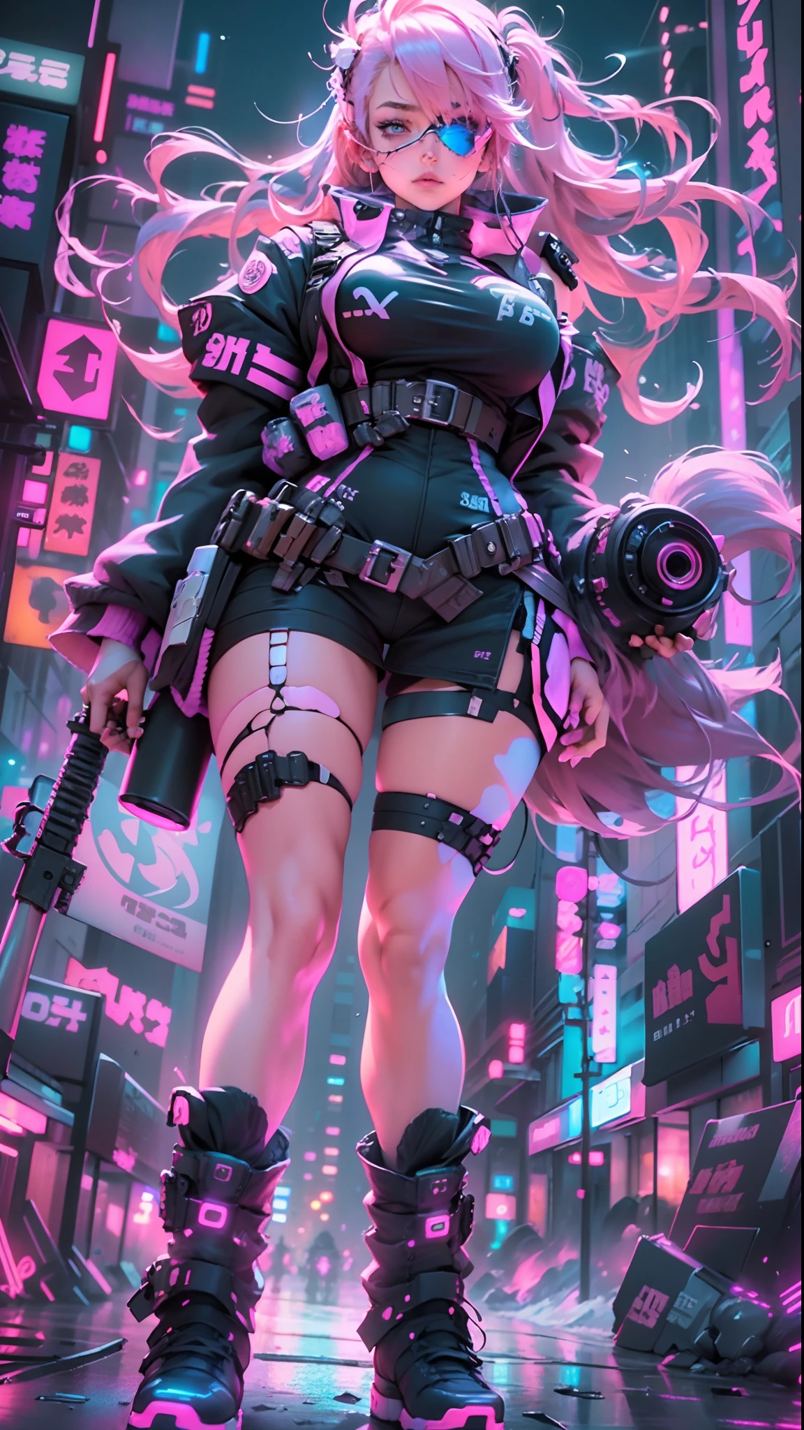 1male people、(a handsome man:1.4)、(confident grin:1.2)、(30-years old)、(A dark-haired)、(Top image quality)、(8K picture quality)、(cyberpunked)、(masutepiece)、(Wearing a military uniform with a shiny cyberpunk hood)、(confident grin:1.2)、(Full body photo)、(An excessive amount of glowing flowers fly:1.5)、cinematric light, Cinema Shadow, Sharp Image, Extremely detailed, Volumetric, Bright sprites, particles effect, beautiful effects, Vivid colors, neons, (Pink neon light:1.5), Highly detailed image textures, detailed hairs, Detailed face, Detailed eyes, Full body photo, city、Dark hair、Sparkling red aura、Photo from the knee up、beautiful effects, Vivid colors, Highly detailed image textures, detailed hairs, Detailed eyes,(Cyberpunk cityscape:1.5)、