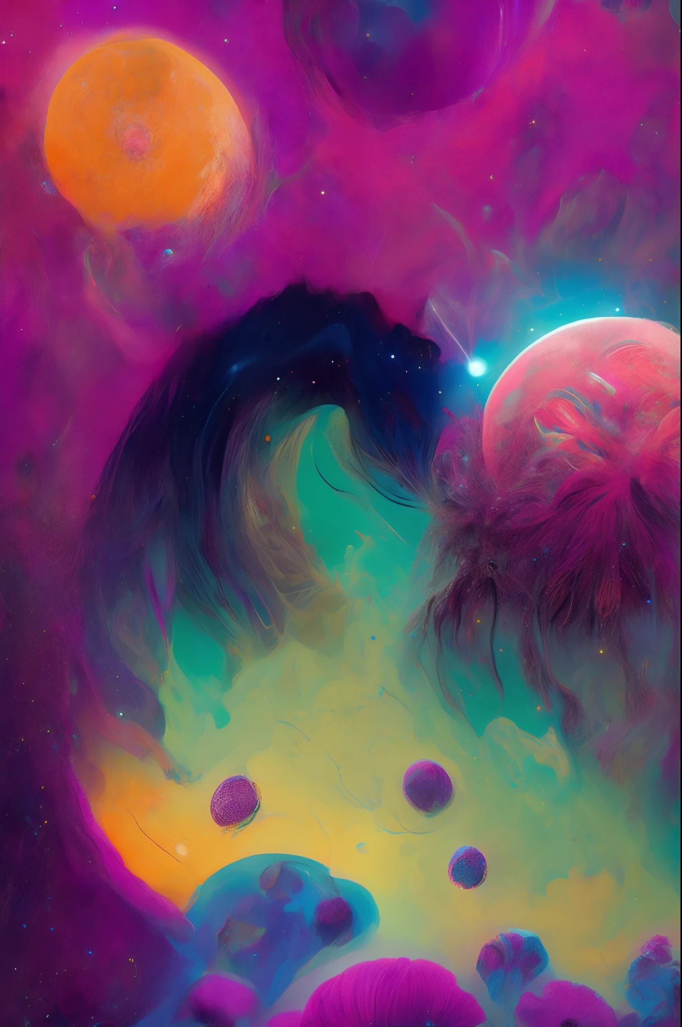 Psychedelic nebula space , highly detailed, vibrant colors Lisa frank style