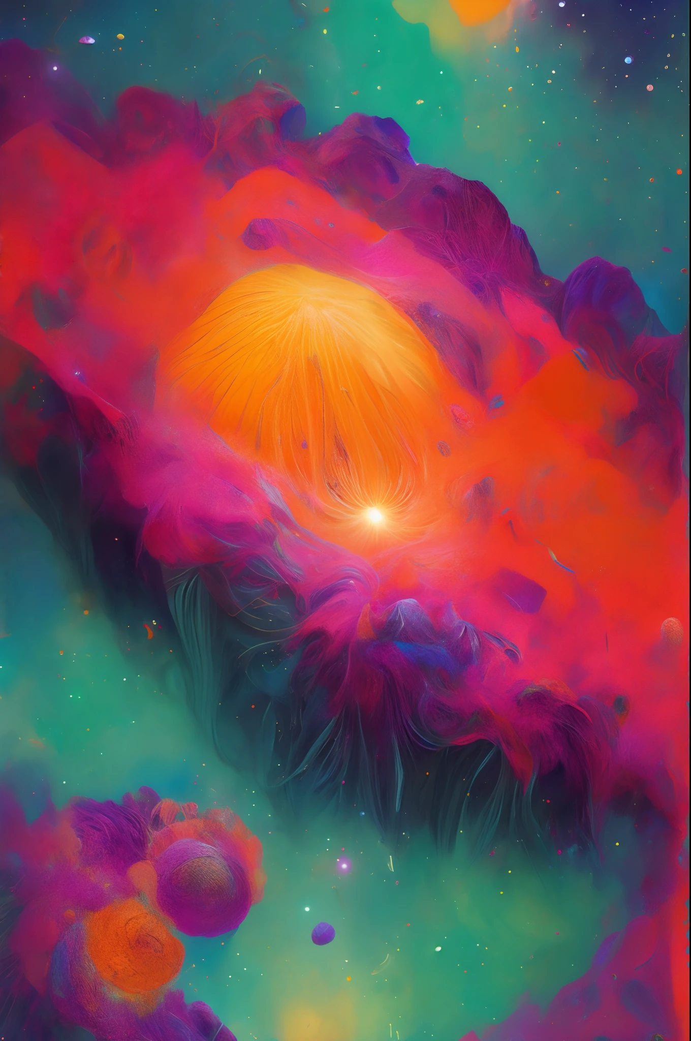 Psychedelic nebula space , highly detailed, vibrant colors Lisa frank style