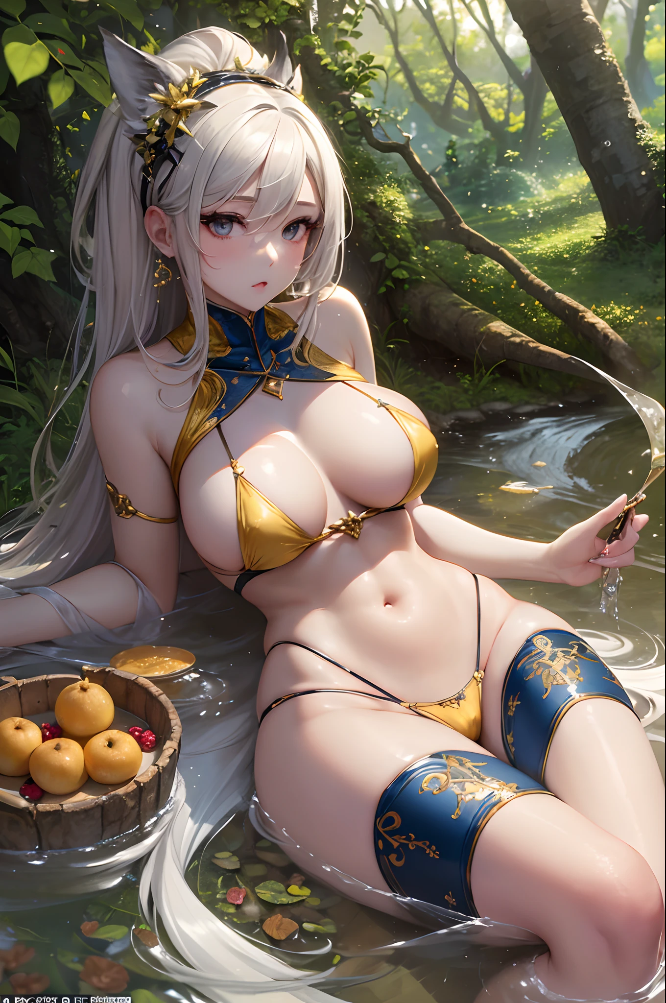 Ultimate Masterpiece, (Fidelity: 1.2), (Sexy), (Asian)), Infinite Scenery, (White: 1.2+ Fair: 1.1), Big Breasts, Two Points of Dew, (Translucent: 1.1), Looming, (Thong: 1.0), Pubic Hair, Open Crotch, Open Legs, (Smooth: 1.1), (Clear Curve Details: 1.1), (Cute: 0.9), (Shiny: 1.1), (Goddess: 1.2), Domestic style, warmest yellow, ambiguous and elegant, The model is beautiful and sexy, --auto --s2
