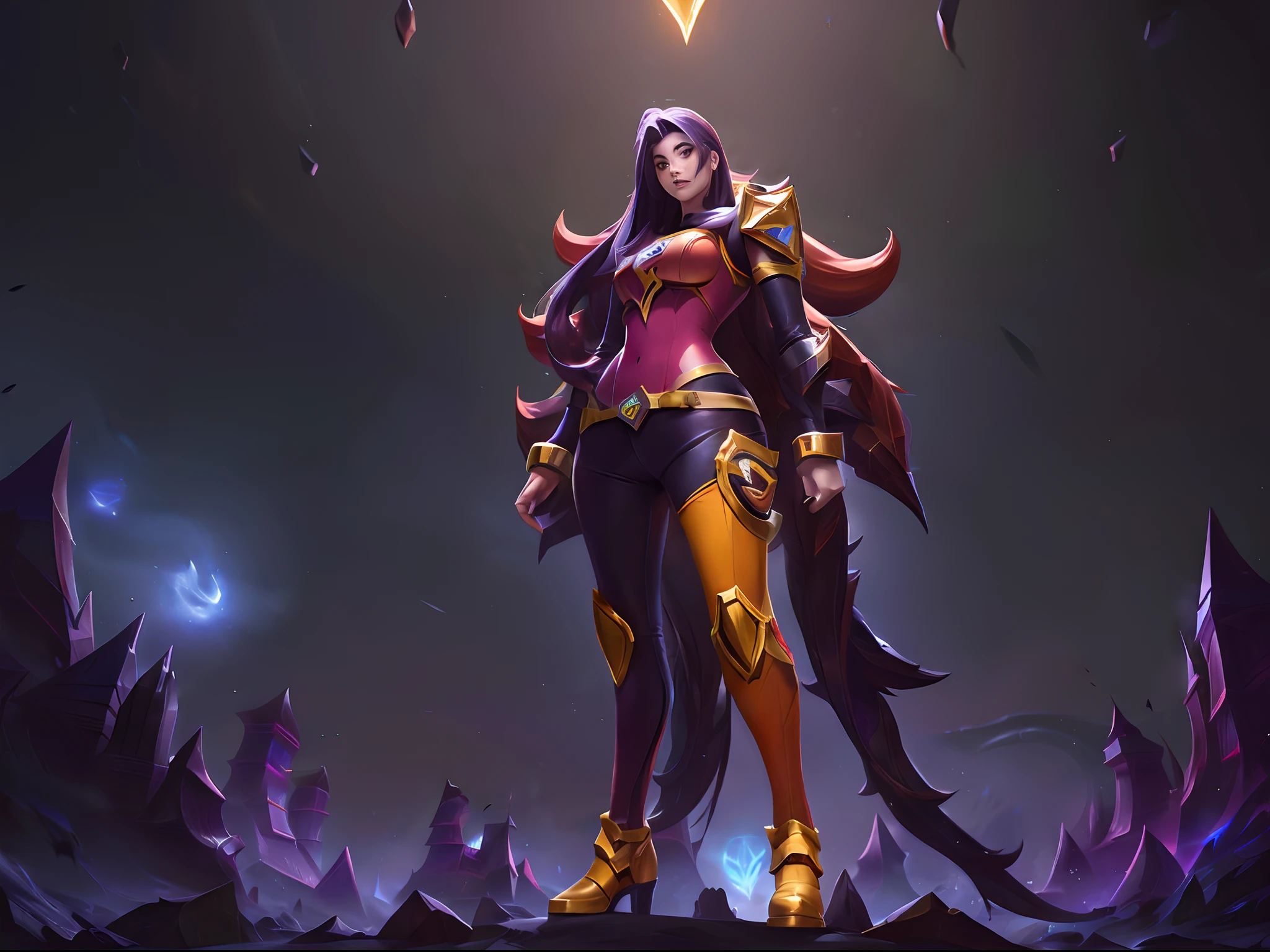 (League of Legends:1.5), [qty: :1], hair over shoulder,amber,orange,
simple background,
tachi-e,game_cg,
highres,
,solo,(heavy mecha musume:1.1),Mecha girl,
full-body,standing,applique,Battle suit,future science,