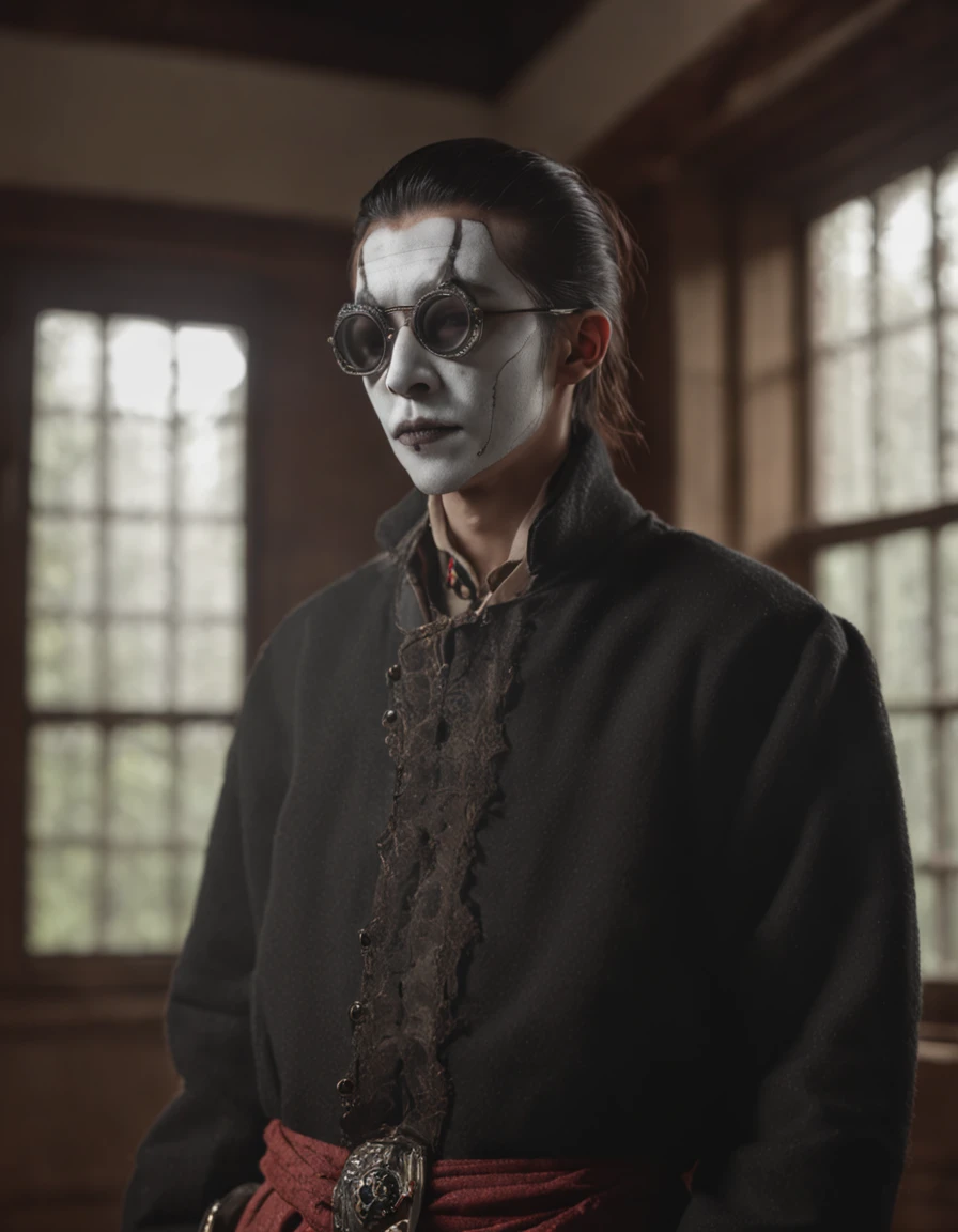 Best quality,Masterpiece,超高分辨率,(Realisticity:1.4),Original photo,Cinematic lighting, 1boy,Abs，Full body like，Lie in front of the window，，wearing face mask，wears dark glasses，(NSFW:1.02)