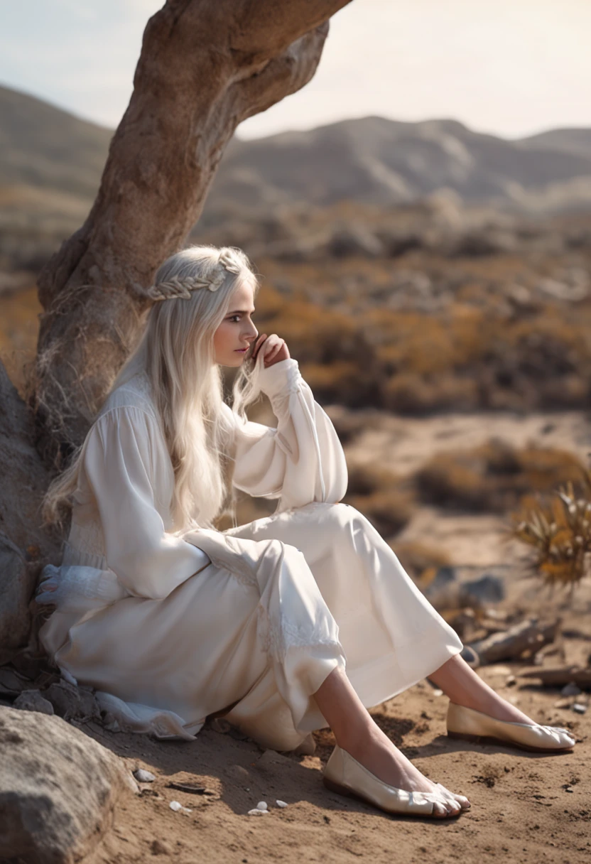 Royal sister style white-haired beauty scratching her feet