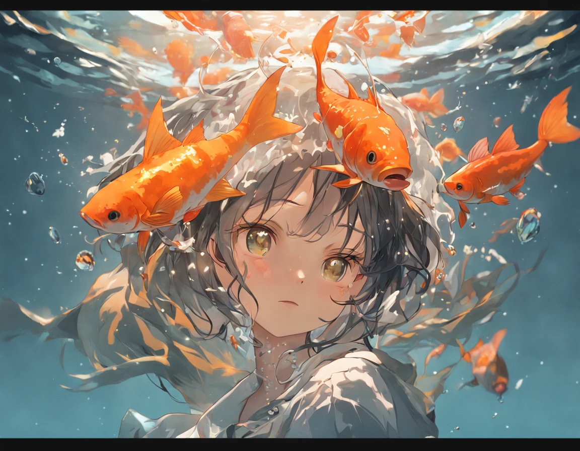 (Adult Spanish woman:1.6), (with a round aquarium on his head full of water and goldfish:1.3) (polyvinyl Jacket With Rivets:1.3), best quality, sunlight, detailed face, gorgeous eyes, realistic skin details, high quality, seen from below, romantic, high quality, film grain, Cinematic Light, sidelighting, sharp focus