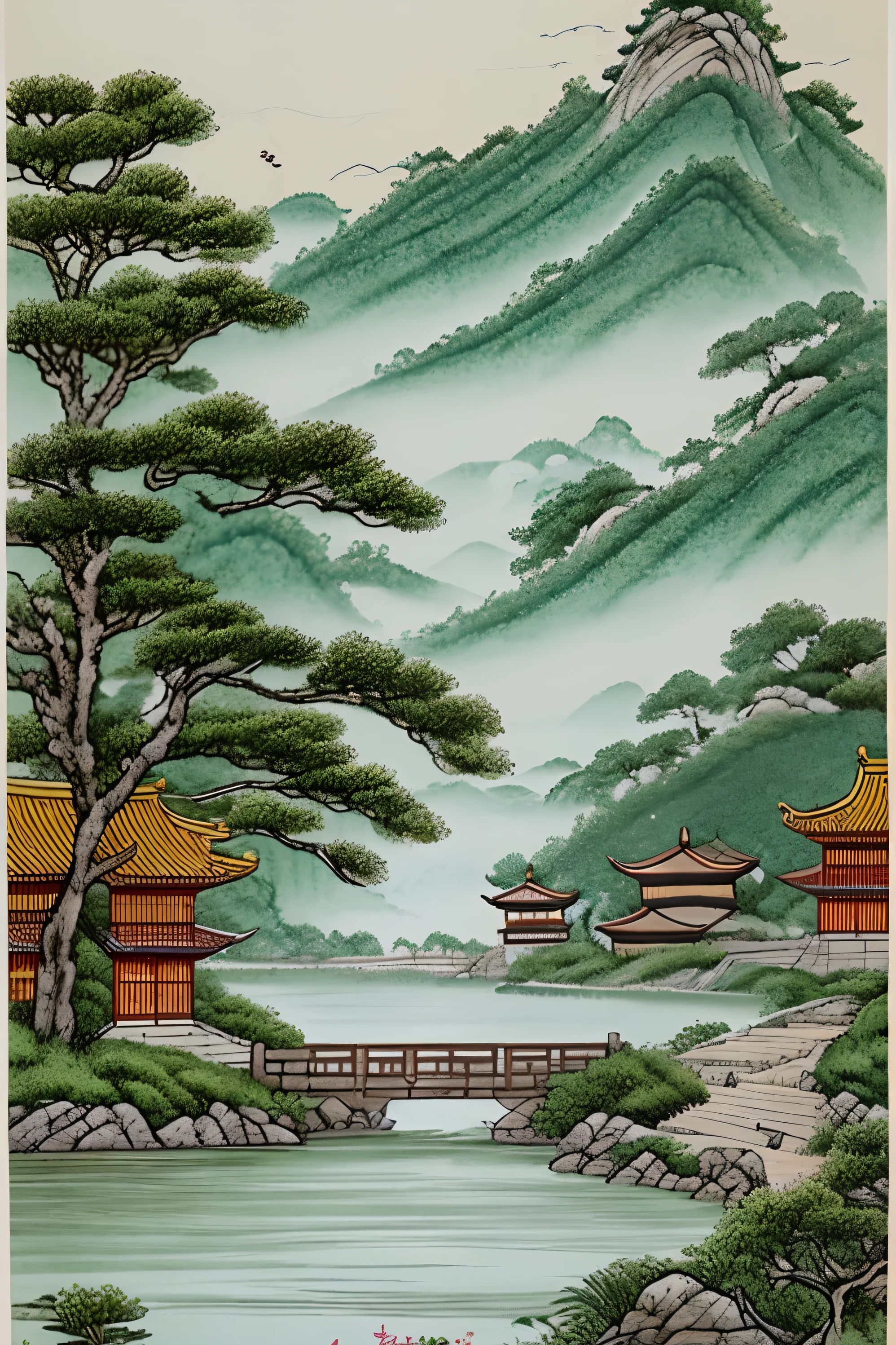 Cuifeng high and white clouds idle,My ancestor used to live among the water and stones。
A thousand years of family style should not fall,The descendants also love Qingshan。The scene is described in the form of an illustration