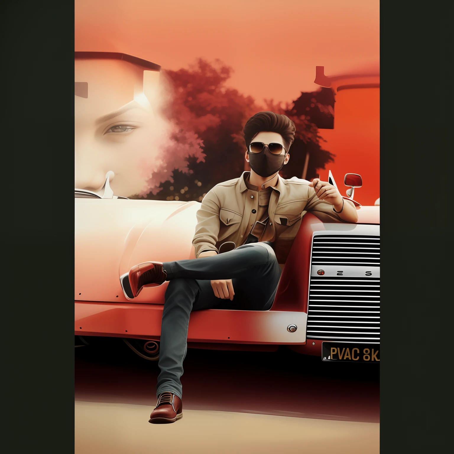realistic Face And Car Background