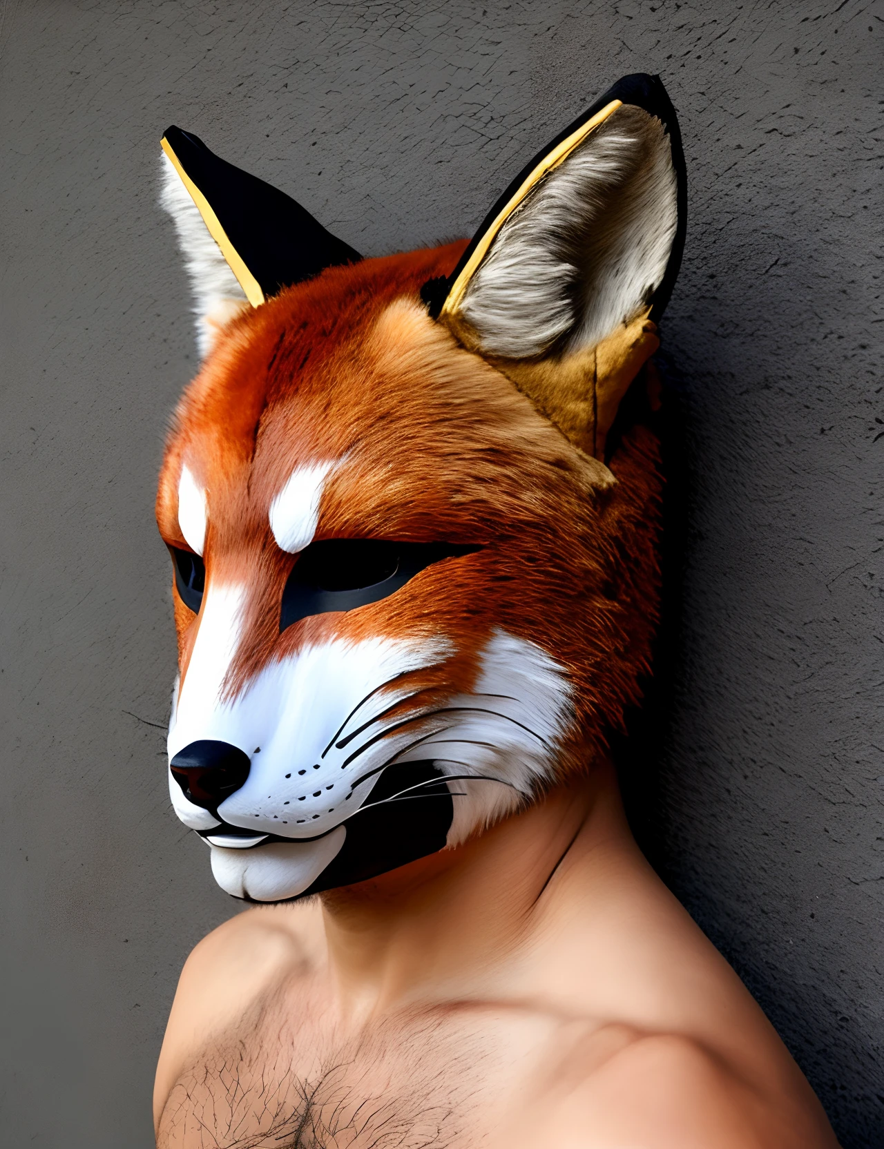 Fox mask red white, man, realistic