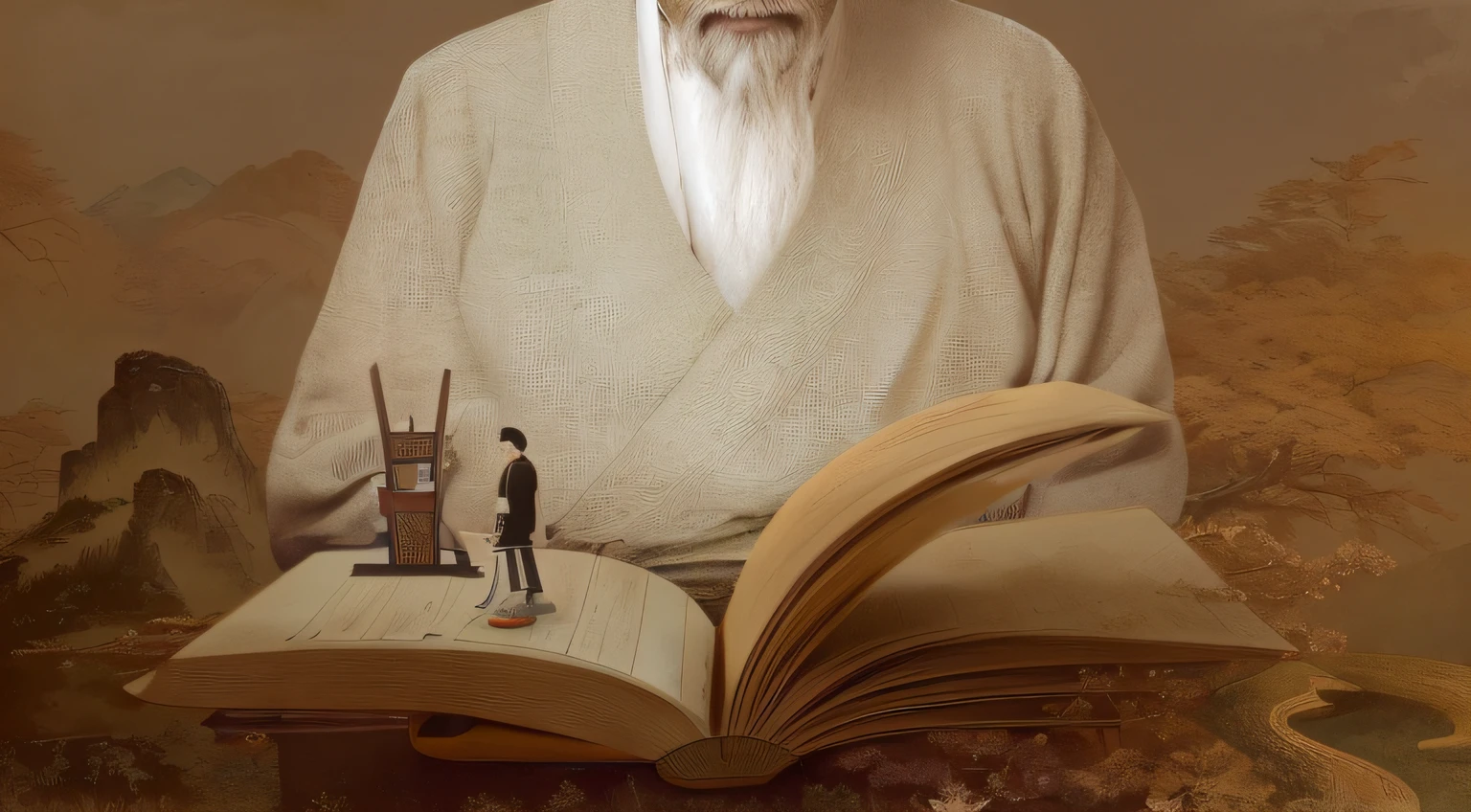 There was a man holding a book,ancient japanese monk, book portrait, detailed book illustration, book illustrations, intense knowledge, inspired by Kōshirō Onchi, inspired by Fu Baoshi, inspired by Yoshitoshi ABe, ancient japanese, genius, he is holding a large book, wide portrait