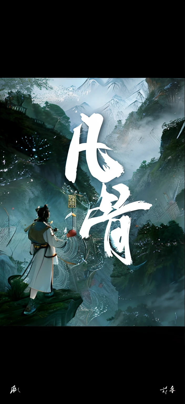 Chinese characters in a painting of a man standing on a cliff, inspired by Fu Baoshi, Wuxia, inspired by Wu Daozi, Chiba Yuda, Middle metaverse, Inspired by Cao Zhibai, Inspired by Hu Zaobin, inspired by Zhang Wo, Wang Chen