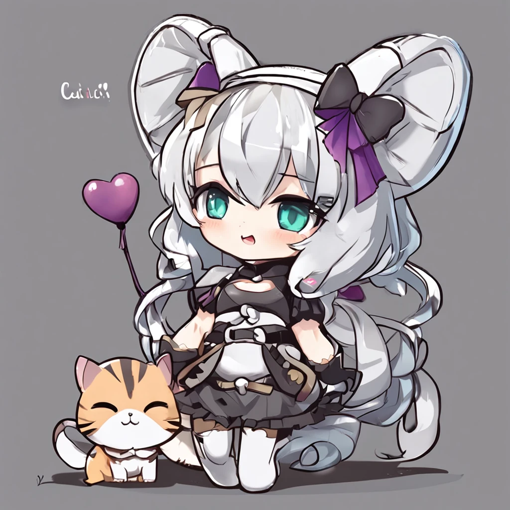 A cartoon cat girl with bow and dress, Cute!! tchibi!!! Cat woman, cute anime catgirl, anime catgirl, anime chibi, Chibi anime girl, Anime moe art style, small curvaceous loli, nyaruko-san, fat chibi grey cat, Chibi Art, chibi anime, Holo is a wolf girl, chibi girl, Kantai collection style