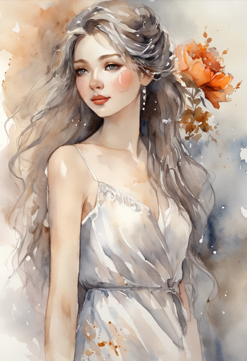 (((masterpiece))),(((best quality))),((ultra-detailed)), ((illustration)),floating, ((an extremely delicate and beautiful)),(beautiful detailed eyes),((disheveled hair)), (painting),(sketch), 1girl, small_breasts,((neck)),(((back))),(looking back), blush,dhalter dress, sliver hair,backless dress