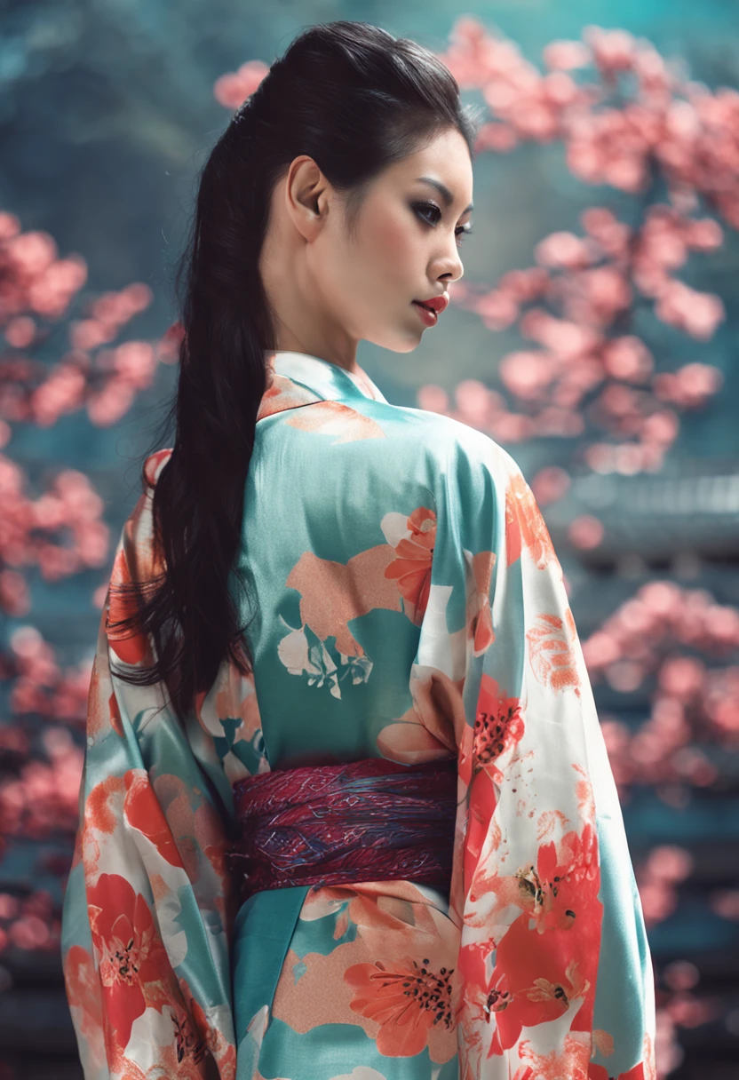 Beautiful Japanese woman, sexy body, (straight hair), sexy kimono