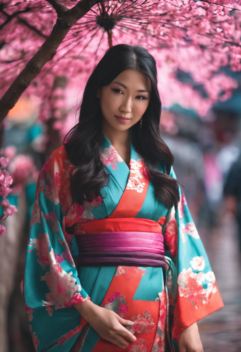 Beautiful Japanese woman, sexy body, (straight hair), sexy kimono