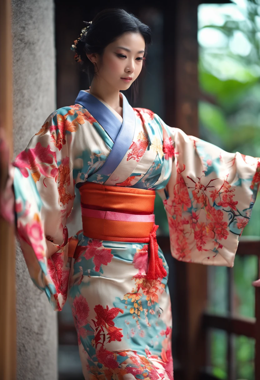 Beautiful Japanese woman, sexy body, (straight hair), sexy kimono