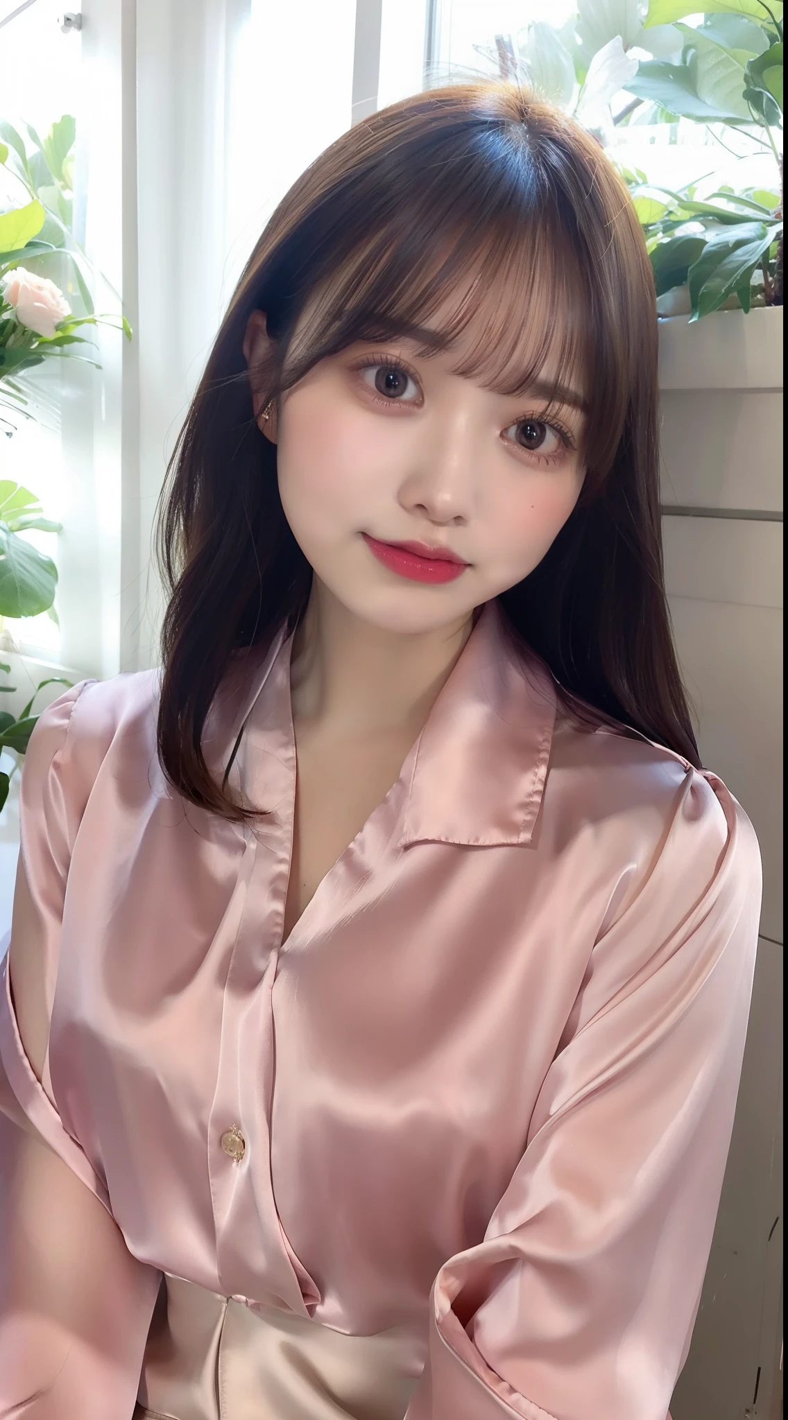 Satin blouse、tight skirts、huge tit