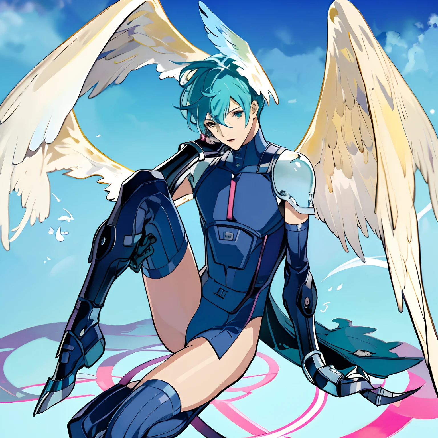 ultra-detailed, ultra high res, high quality, 4K, solo, 1boy,extremely delicate and beautiful,illustration,masterpiece,(illustration),digimon,fullbody,sitting,mouth_mask,wings_hair,claws,thighhighs, as a Male