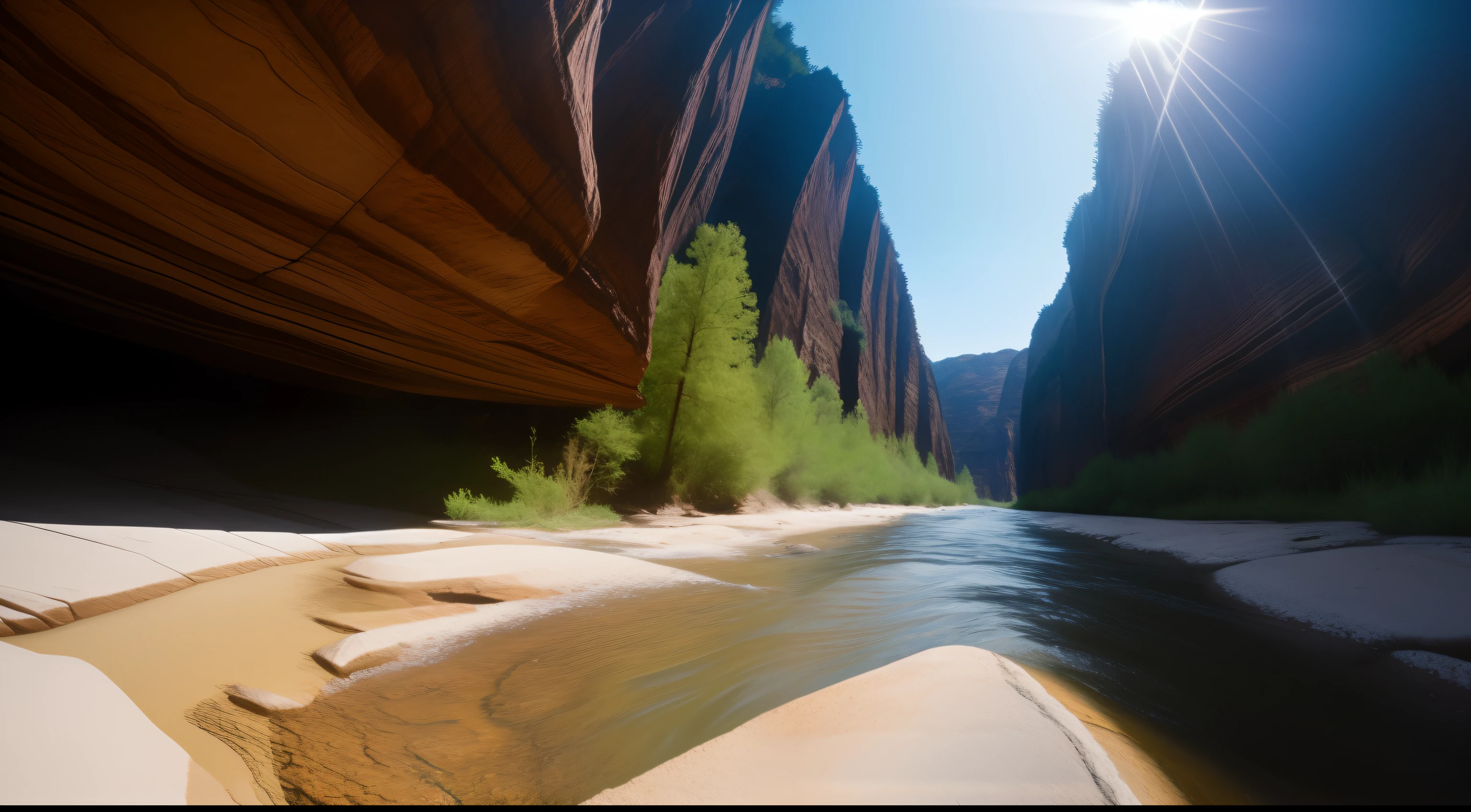 first person perspective,NOhumans,Canyon floor,In the daytime,dingdall effect,In front is the river