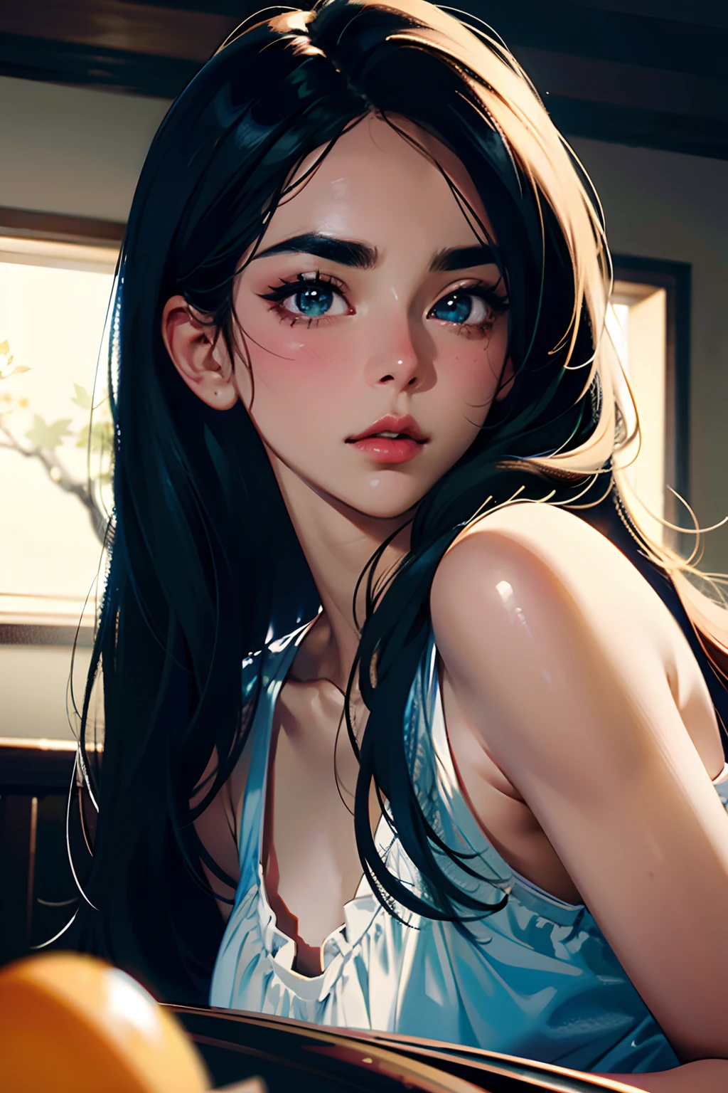 (8K, HDR, highres), ((((Photography, RAW photo, hyperrealism, masterpiece, best quality, ultra highres)))), (pin light, back light, backlighting, cinematic light), sharp focus:1. 4, (hyper detail, finely detailed), face close-up, close-up,
1girl, Egg-shaped face with cat-like eyes, small and plump lips, straight and cute nose, slightly blushing cheekbones, thick eyebrows and long and pretty eyelashes.