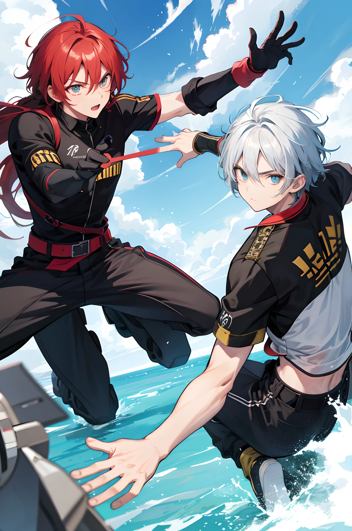 anime image of two men fighting, fight pose