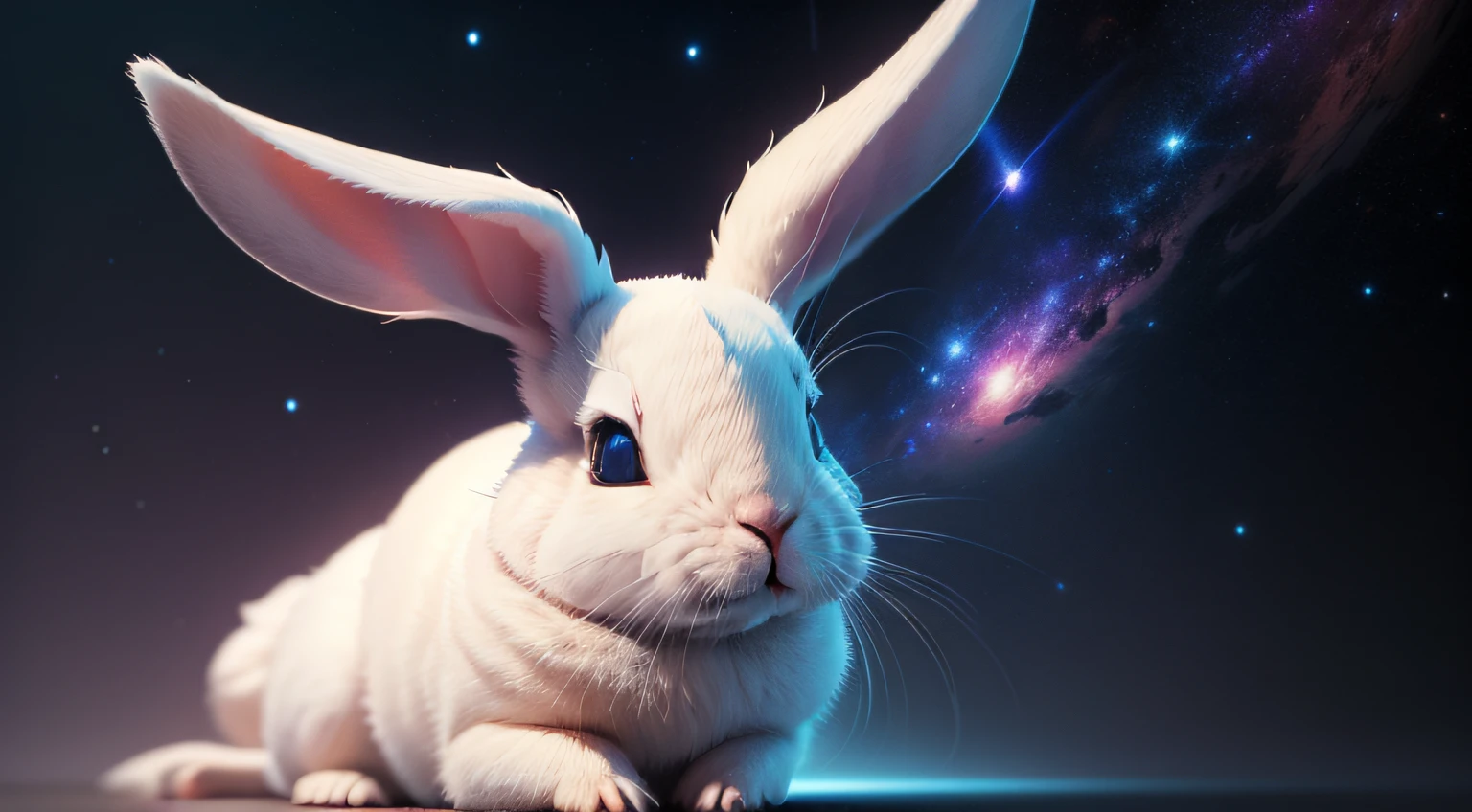 absolutely resolution,masutepiece,Best Quality,Extreme details, Ultra-detailed,Thinking rabbit,Rabbits flying through the galaxy,photograph,Realistic,digital,AI, Looking At Other,Hypnotized, Hypnosis with blank eyes,blank eye,Empty eyes