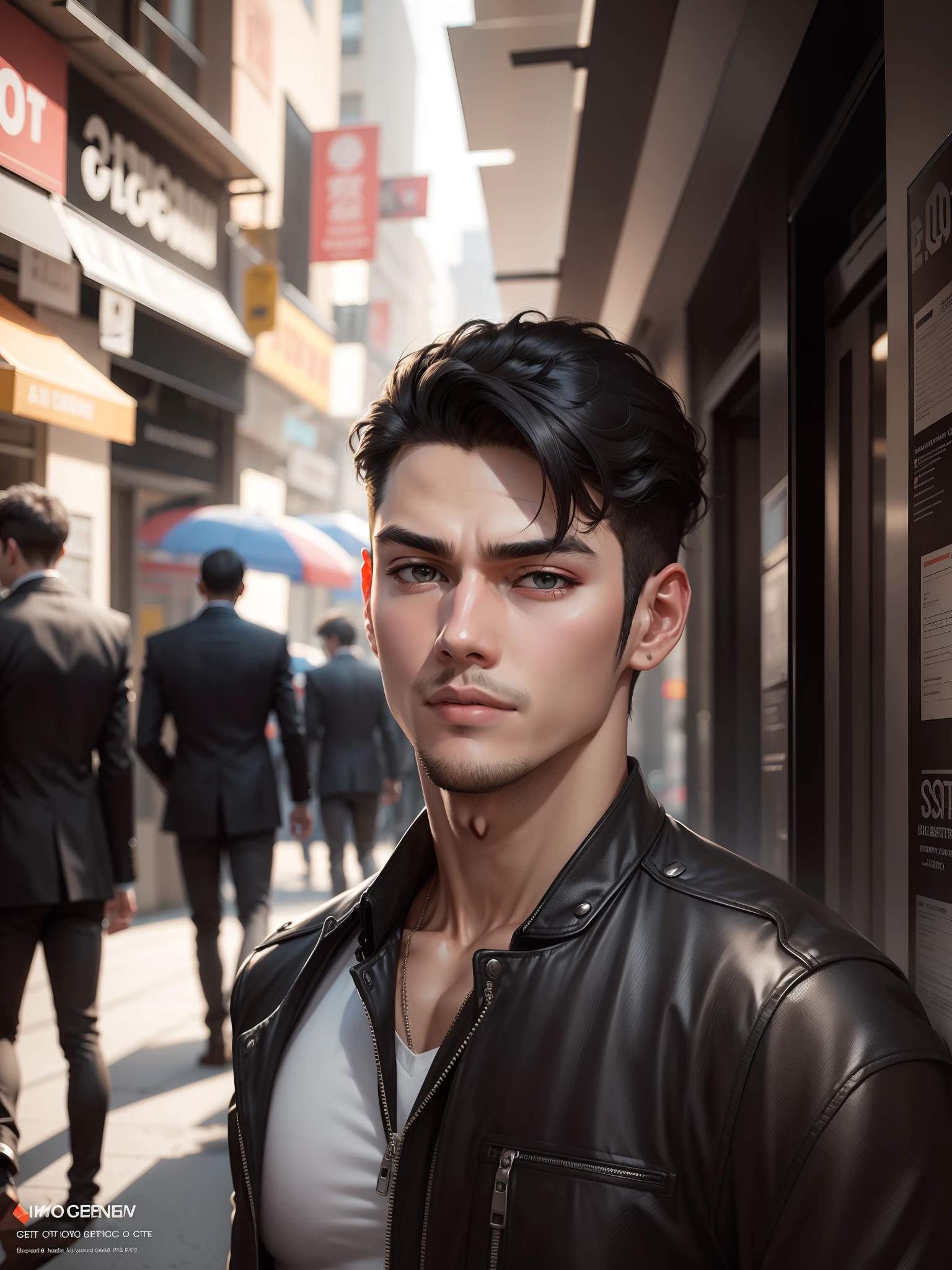 Handsome boy black jacket face mask